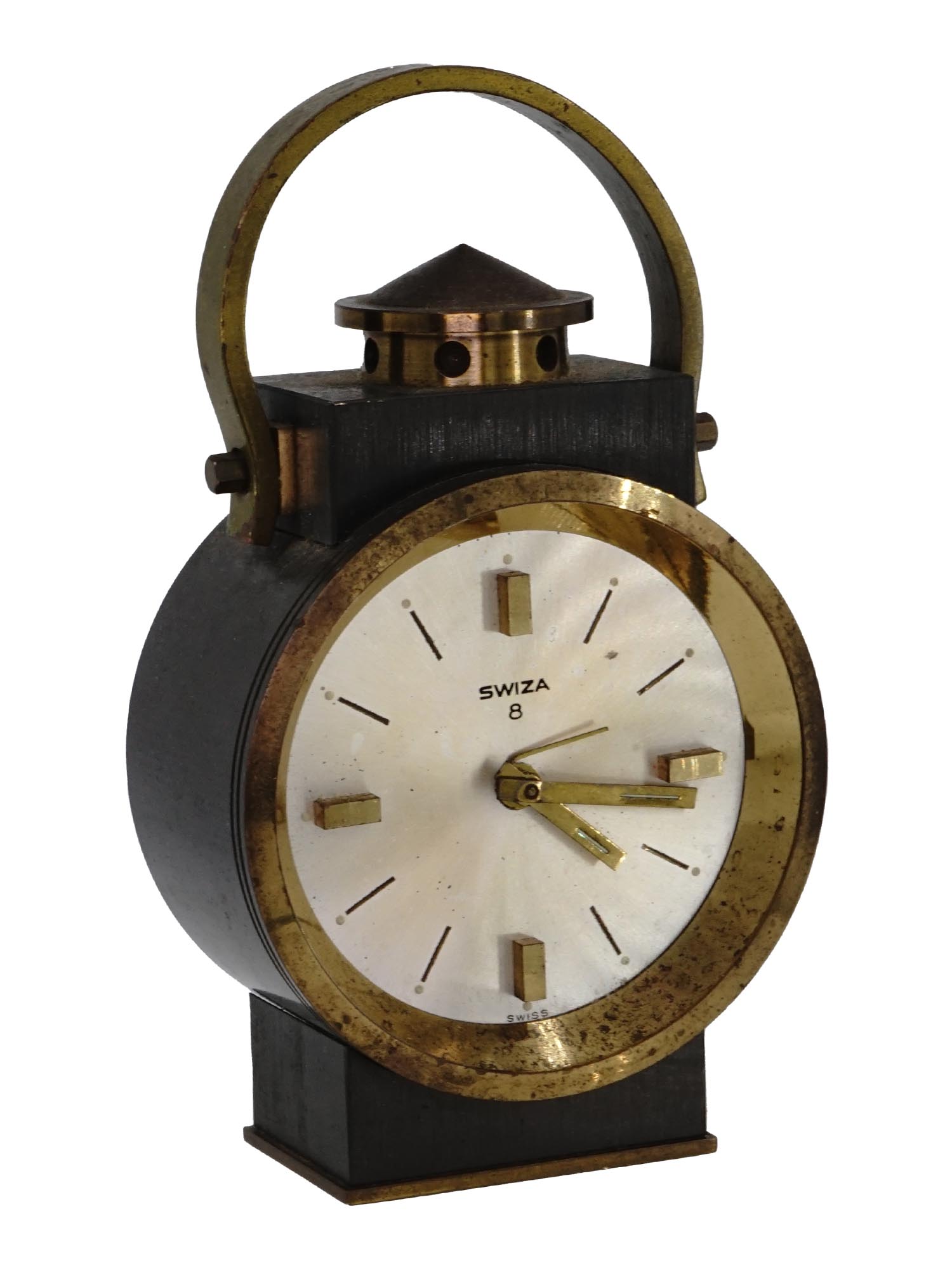 Lot 481 | ANTIQUE SWISS SWIZA 8 BRASS TABLE ALARM CLOCK